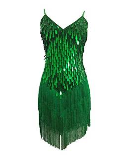 Damen Tanzkleid Pailletten Latein Kleid Wettbewerb Dancewear Quaste Rumbakleid Grün Eine Größe von Runyue