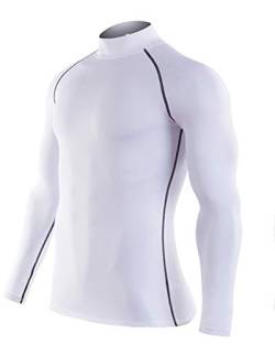 Herren Funktionsunterwäsche Sport Warm Unterhemd Shirt Thermo Stehkragen Unterwäsche Fitness T-Shirt Top Weiß Schwarz L von Runyue
