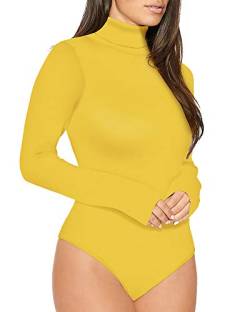 Runyue Damen Elegant Langarm Bodysuit Stehkragen Schicker Body Overall Tops Jumpsuit Gelb S von Runyue