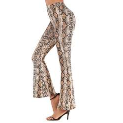 Runyue Damen Lang Elegante High Waist Schlaghose Leopard Schlangenmuster Hose Bell Hose Mode Freizeit Glockenhose Aprikose M von Runyue