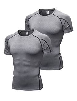 2er Pack Herren Kurzarm Kompressionsshirt Laufshirt Funktionsshirt Atmungsaktiv T-Shirt für Running Jogging Fitness Gym Grau+Grau XL von Ruowuhen