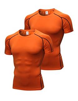 2er Pack Herren Kurzarm Kompressionsshirt Laufshirt Funktionsshirt Atmungsaktiv T-Shirt für Running Jogging Fitness Gym Orange+Orange M von Ruowuhen