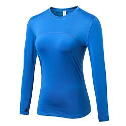 Damen Langarm Funktionsshirt Laufshirt Sportshirt, Schnelltrocknend T-Shirt Fitness Yoga Training Langarmshirts Blau L von Ruowuhen