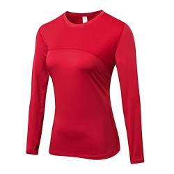 Damen Langarm Funktionsshirt Laufshirt Sportshirt, Schnelltrocknend T-Shirt Fitness Yoga Training Langarmshirts Rot M von Ruowuhen