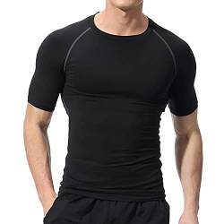 Kompressionsshirt Herren Kurzarm Laufshirt Sportshirt Schnelltrocknend Atmungsaktiv T-Shirt Trainingsshirt Funktionsshirt Schwarz XS von Ruowuhen