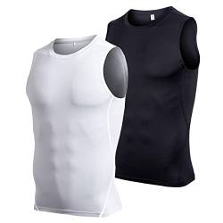 Ruowuhen 2er Pack Kompressionsshirt Herren Ärmelloses Atmungsaktiv Tank Top Laufshirt, Sport Unterhemd Funktionsshirt für Männer Schwarz+Weiß XL von Ruowuhen