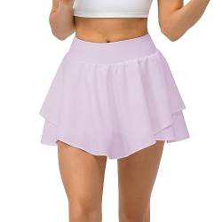 Ruowuhen Damen Tennisröcke Golfrock mit Taschen Hohe Taille Tennis Skort Laufröcke Sport Minirock mit Innenhose Hellviolett M von Ruowuhen