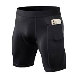 Ruowuhen Herren Funktionsshorts Kompressionsshorts mit Taschen, Herren Baselayer Unterhose Tights Kurz Laufhose Schnelltrocknendes Laufunterwäsche Schwarz M von Ruowuhen