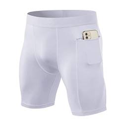 Ruowuhen Herren Funktionsshorts Kompressionsshorts mit Taschen, Herren Baselayer Unterhose Tights Kurz Laufhose Schnelltrocknendes Laufunterwäsche Weiß M von Ruowuhen