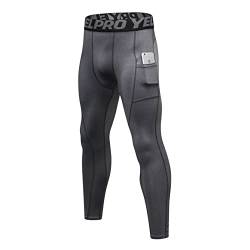 Ruowuhen Herren Kompressionshose mit Taschen, Männer Sport Leggings Laufhosen Schnelltrocknend Fitness Funktionsunterhose Tights Blume Grau L von Ruowuhen