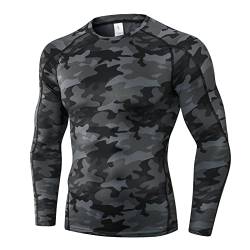 Ruowuhen Herren Kompressionsshirt Langarm Laufshirt Funktionsshirt Sportshirt Schnelltrocknend Atmungsaktiv Trainingsshirt Fitnessshirt Tarnung Schwarz M von Ruowuhen