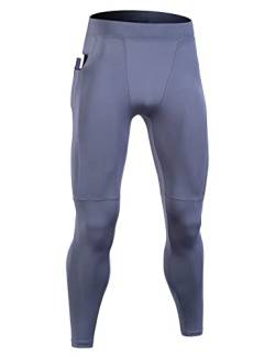 Ruowuhen Kompressionshose Herren Lang Laufhose, Sport Leggings Atmungsaktiv Funktionsunterhose Tights mit Taschen Eisengrau XS von Ruowuhen