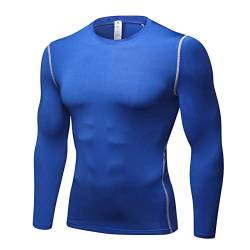 Sportshirt Herren Langarm Funktionsshirt Kompressionsshirt Laufshirt Männer Schnelltrocknend Atmungsaktiv T-Shirt Trainingsshirt Blau XXL von Ruowuhen