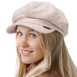 Achteckige Newsboy Hüte für Frauen Vintage Wolle 8 Panels Cabbie Barett Cap, Nb001-Khaki, Medium von Ruphedy