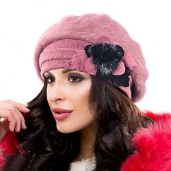 Ruphedy Barett Damen Baskenmütze Wolle Beanie Mütze Warme Wintermütze (Br022-Pink-A) von Ruphedy