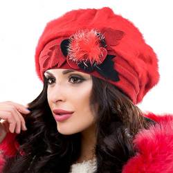 Ruphedy Barett Damen Baskenmütze Wolle Beanie Mütze Warme Wintermütze (Br022-Red-A) von Ruphedy