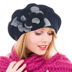 Ruphedy Barett Damen Baskenmütze Wolle Beanie Mütze Warme Wintermütze (Hy023-Black-A) von Ruphedy