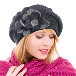 Ruphedy Barett Damen Baskenmütze Wolle Beanie Mütze Warme Wintermütze (Hy023-Grey-A) von Ruphedy