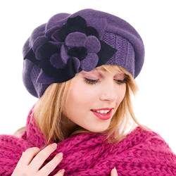 Ruphedy Baskenmütze Damen Wolle Französischen Barett Beanie Winter Mütze Hy022 (HY023-Lila) von Ruphedy