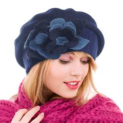 Ruphedy Baskenmütze Damen Wolle Französischen Barett Beanie Winter Mütze Hy022 (HY023-Marine) von Ruphedy