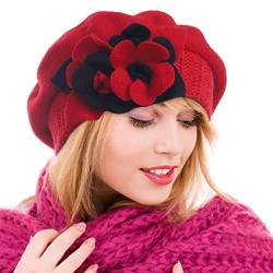 Ruphedy Baskenmütze Damen Wolle Französischen Barett Beanie Winter Mütze Hy022 (HY023-Rot) von Ruphedy