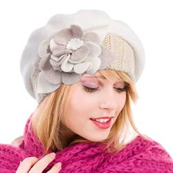 Ruphedy Baskenmütze Damen Wolle Französischen Barett Beanie Winter Mütze Hy022 (HY023-Sahne) von Ruphedy