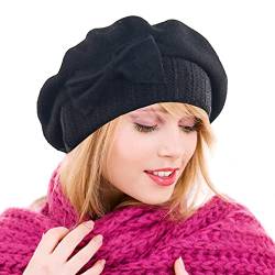 Ruphedy Baskenmütze Damen Wolle Französischen Barett Beanie Winter Mütze Hy022 (Schwarz) von Ruphedy