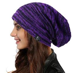 Ruphedy Damen Slouch Beanie Strickmütze, lang, übergroße Totenkopfmütze für den Winter B08w Gr. Einheitsgröße, B5001 Violett von Ruphedy