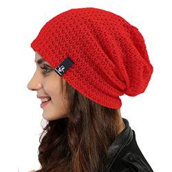 Ruphedy Damen Slouchy Beanie Mütze Knit Lange Baggy Slouch Skull Cap für Winter, Solid Red, Einheitsgröße von Ruphedy