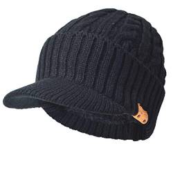 Ruphedy Herren Beanie mit Krempe Wintermütze Strickmütze Dickes Fleece Visier Beanie mit Bill B5042, Schwarz, Einheitsgröße von Ruphedy