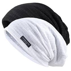 Ruphedy Herren Slouchy Beanie Sommer Leicht Dünn Hollow Long Baggy Skull Cap, 2 Packungen, 2PC-018h-schwarz/weiß, Einheitsgröße von Ruphedy