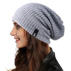 Ruphedy Strickmütze Damen Slouch Beanie übergroße Gestrickt Mütze Verdicken Wintermütze (Solide-Hellgrau) von Ruphedy