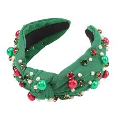 Weihnachten geknotetes Stirnband - Mit Juwelen verziertes Haarband - Modisches, grünes, mit Kristallen verziertes, geknotetes Stirnband mit Streuseln und Haarschmuck für Feiertage und Partys Rurunklee von Rurunklee