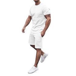 2 Teiliges Sommersportanzug T-Shirts + Kurze Hose Freizeitanzug für Männer und Jungen Jogginganzug Trainingsanzug 2-Teiliges Outfit Sommer Rundhals Kurzarm T-Shirt Shorts Set mit Kordelzug von Rusaly