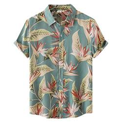 Herren Vintage Hemd Kurzarm Hawaiihemd Baumwoll Herren Hemd Standard-fit Short-Sleeve 100% Cotton Hawaiian Shirt f黵 Reise Strand L, L Gr黱 (haweihemden Herren, Funky hawaiihemd Herren) von Rusaly