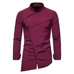 Rusaly Herren lang geschnittenes Hemd Design Herren Urban asymmetrisches Hemd Langarm Slim-Fit Business Freizeit Hochzeit Business Hemd Slim Fit Businesshemd von Rusaly