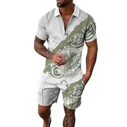 Rusaly herren outfit komplett set casual Trainingsanzug für Herren Sommer Mode Sportanzug 2 Teiliges Outfit Set Kurzarm T-Shirts mit Rundhalsausschnitt + Kurze Hose Freizeitanzug für Männer von Rusaly