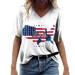 Sommer Stilvoll Stern Streifen USA Flagge T-Shirts Rundhals Kurzarm Oberteile Frauen Unabhängigkeit Mode Elegant Amerika Flagge Drucken Hemd Bluse Teenager Mädchen Stripe Star USA Patriotische A390 von Rusaly