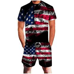 Sportanzug Herren Kurz Jogginganzug USA Flagge Unisex US Flag Trainingsanzug Große Größen Freizeit Zweiteiliger Sommer Rundhals Kurzarm T-Shirt Shorts Set von Rusaly
