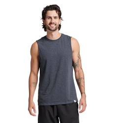 Russell Athletic Herren Dri-Power Ärmellose Muskel Baumwollmischung, Feuchtigkeitstransport, Geruchsschutz, LSF 30+, Größen S-4x T-Shirt, Schwarz meliert, L von Russell Athletic