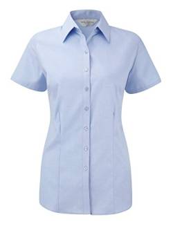 Russell Collection Womens short sleeve herringbone shirt Light Blue M von Russell Collection