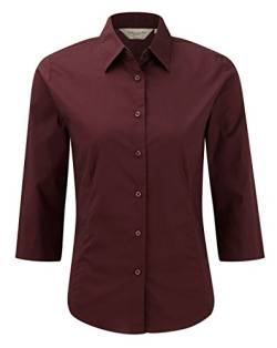 Russell Damen 3/4 Sleeve Easy Care Spannbettlaken Shirt Bluse Gr. Large, Port von Russell Collection