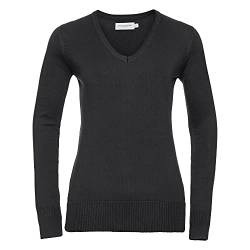 Russell Collection Damen Strickpullover mit V-Ausschnitt (L) (Schwarz) von Russell