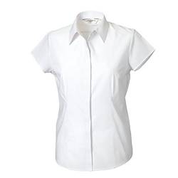 Russell Collection Easy Care Fitted Poplin Bluse, kurzarm (XL) (Weiß) von Russell