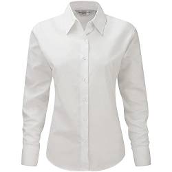 Russell Collection Easy Care Oxford Bluse, Langarm (L) (Weiß) von Russell