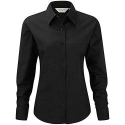 Russell Collection Easy Care Oxford Bluse, langarm (M) (Schwarz) von Russell