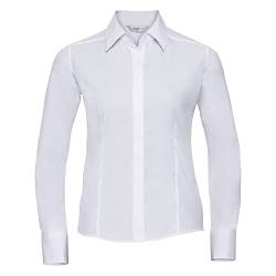 Russell Collection Popelin Bluse/Hemd, Langarm, pflegeleicht, tailliert (M) (Weiß) von Russell