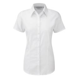 Russell Damen Bluse/Hemd mit dezentem Fischgrätenmuster, kurzärmlig (2XLarge) (Weiß) von Russell