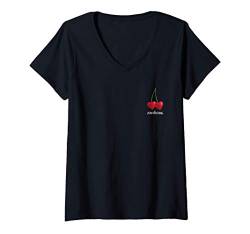 Damen Lyubow Liebe in Kyrillisch mit Herz Kirschen Russland Russia T-Shirt mit V-Ausschnitt von RussianLife Designs - Lustige Russische Geschenke