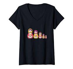 Damen Matryoschka Holz Puppe Matrjoschka Babuschka Russland Russia T-Shirt mit V-Ausschnitt von RussianLife Designs - Lustige Russische Geschenke
